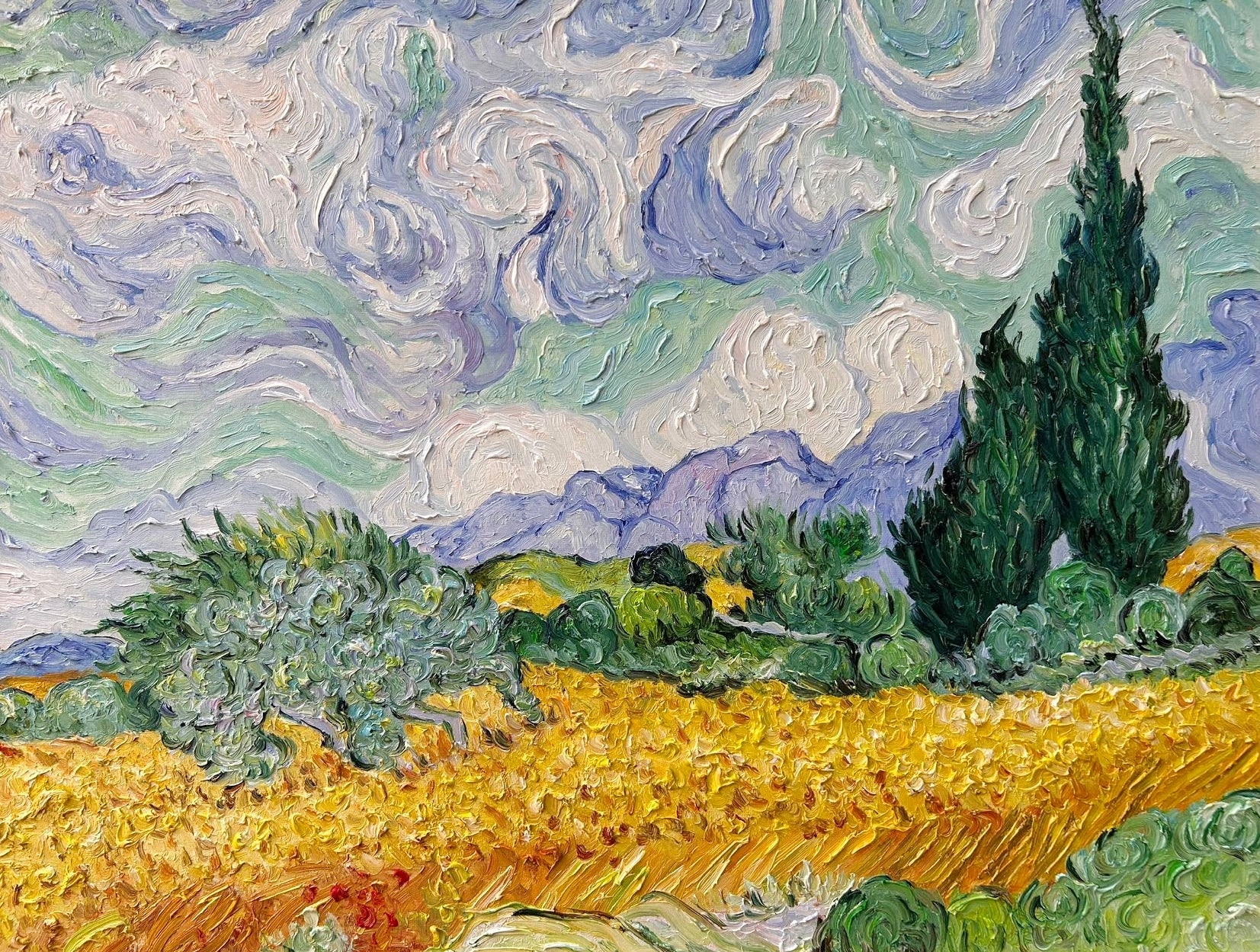 Van Gogh Classic Replica - Hand-Painted Wheat Field with Cypresses Oil Painting
