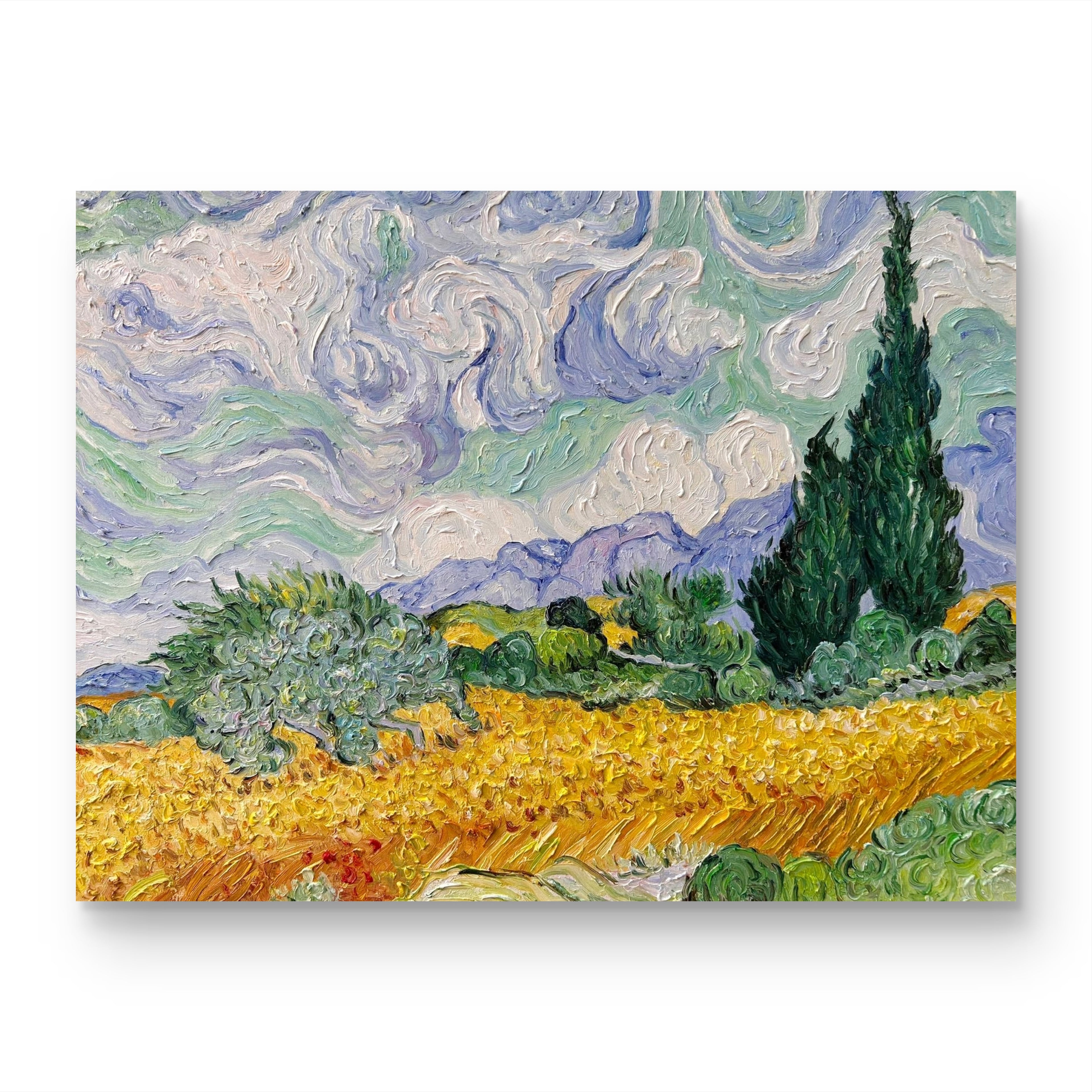 Van Gogh Classic Replica - Hand-Painted Wheat Field with Cypresses Oil Painting
