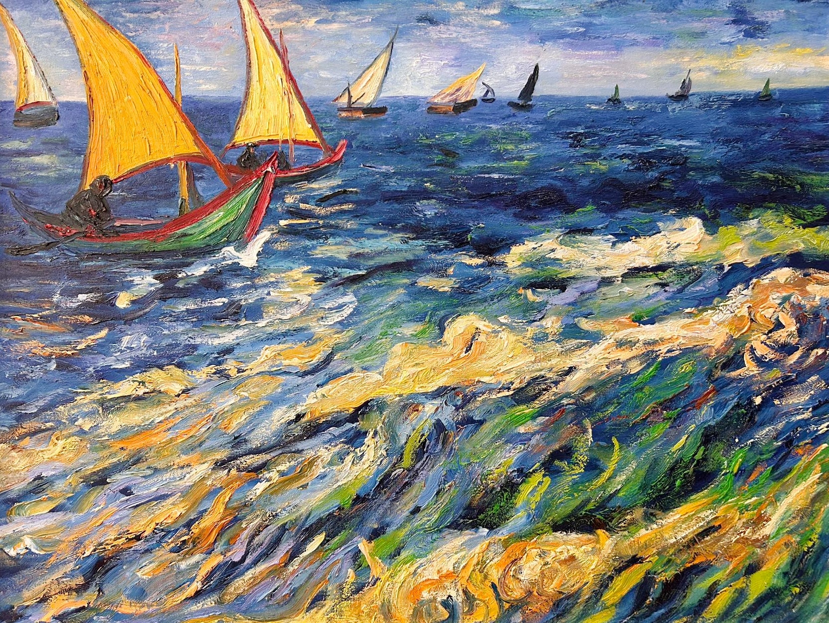 Hand-painted by a senior artist | Van Gogh's Seascape at Saintes-Maries