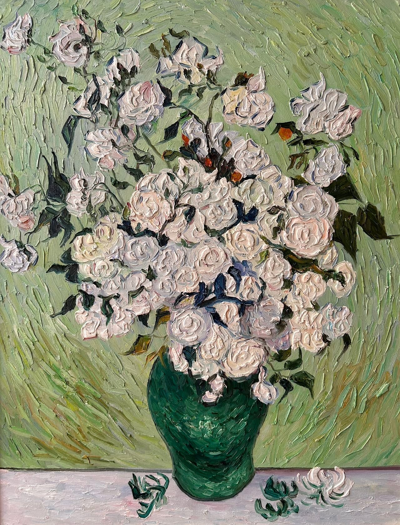 Hand-painted by a senior artist | Van Gogh's Roses in a Vase