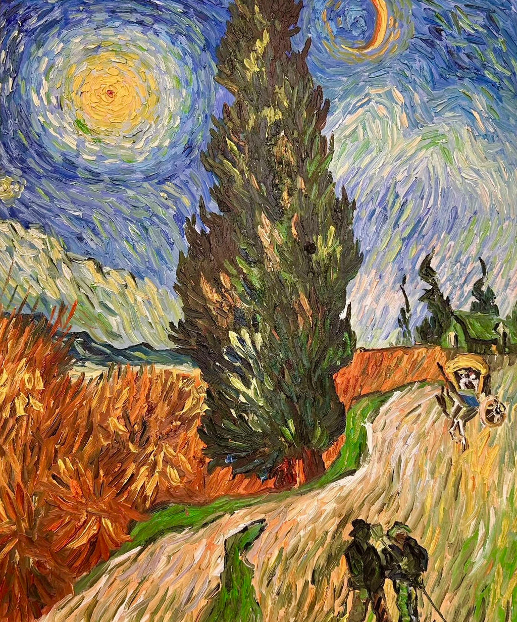 Hand-painted by a senior artist | Van Gogh's Road with Cypress and Star