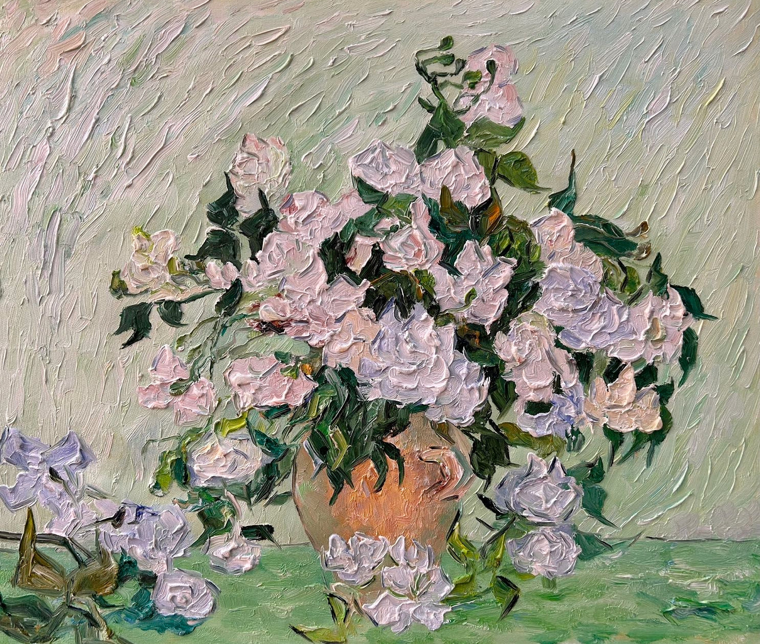 Hand-painted by a senior artist | Van Gogh's Roses in a Vase