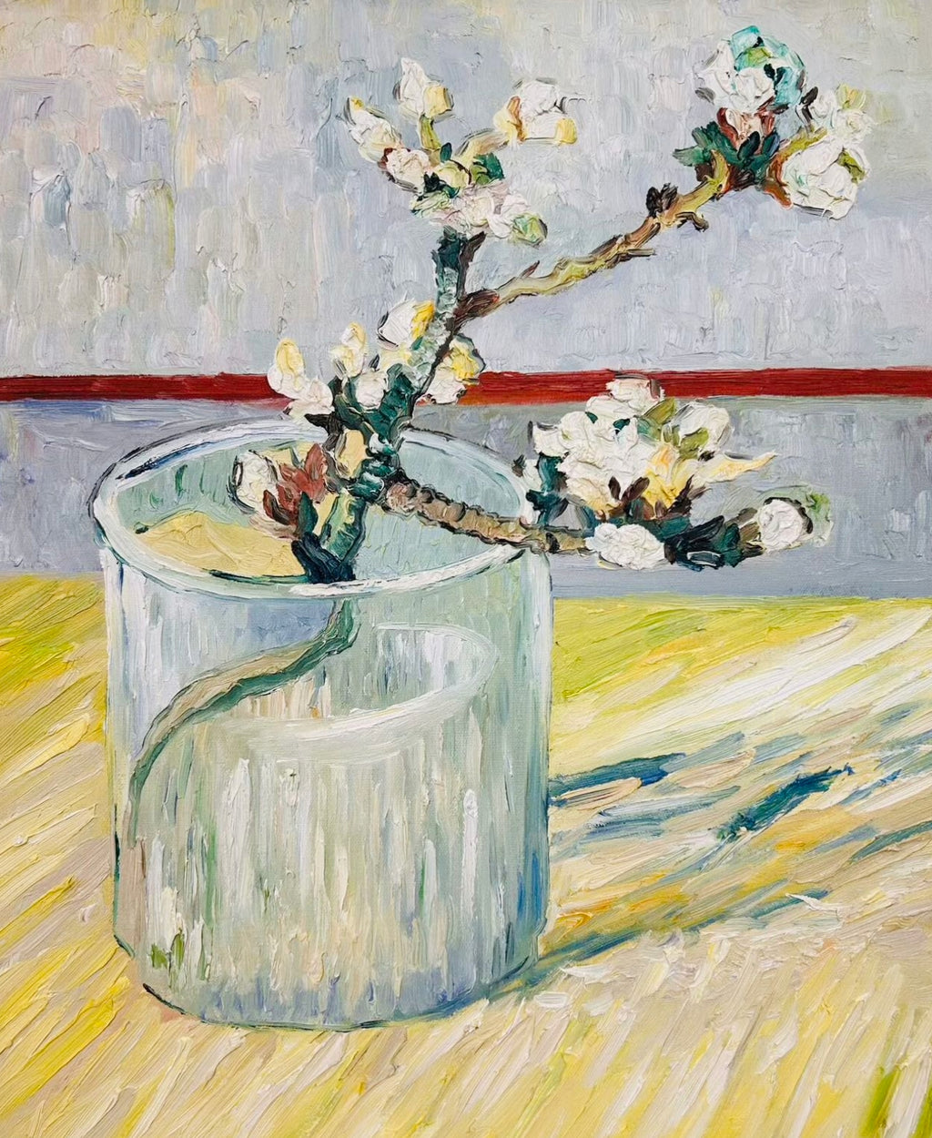 Hand-painted by a senior artist | Van Gogh's Sprig of Flowering Almond in a Glass