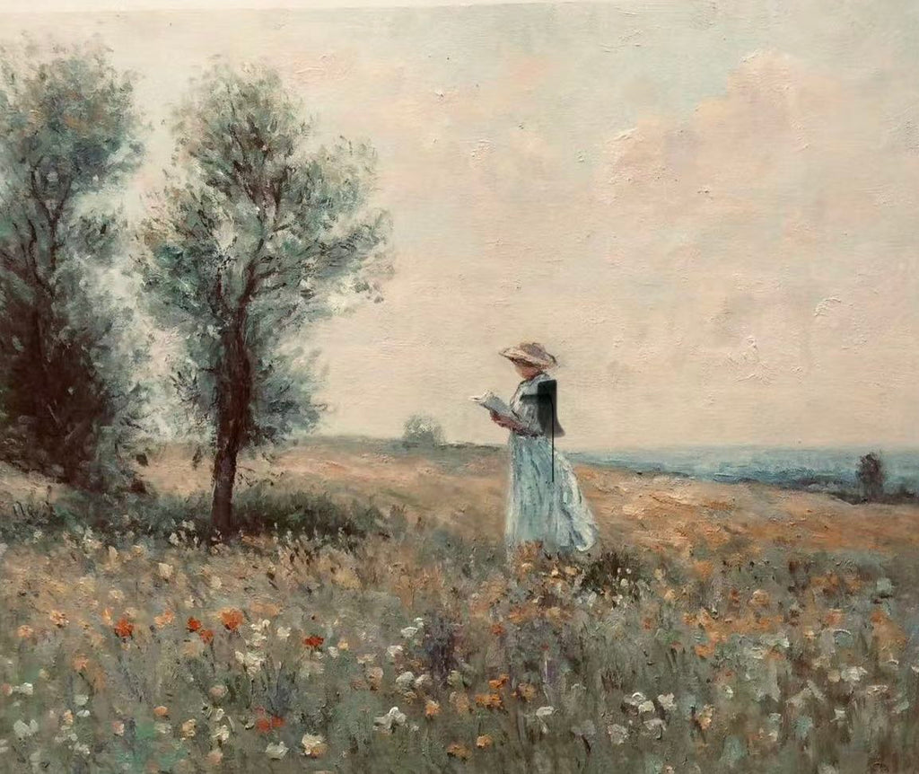 Hand-rendered by a master artist | Monet's Woman Reading in a Field