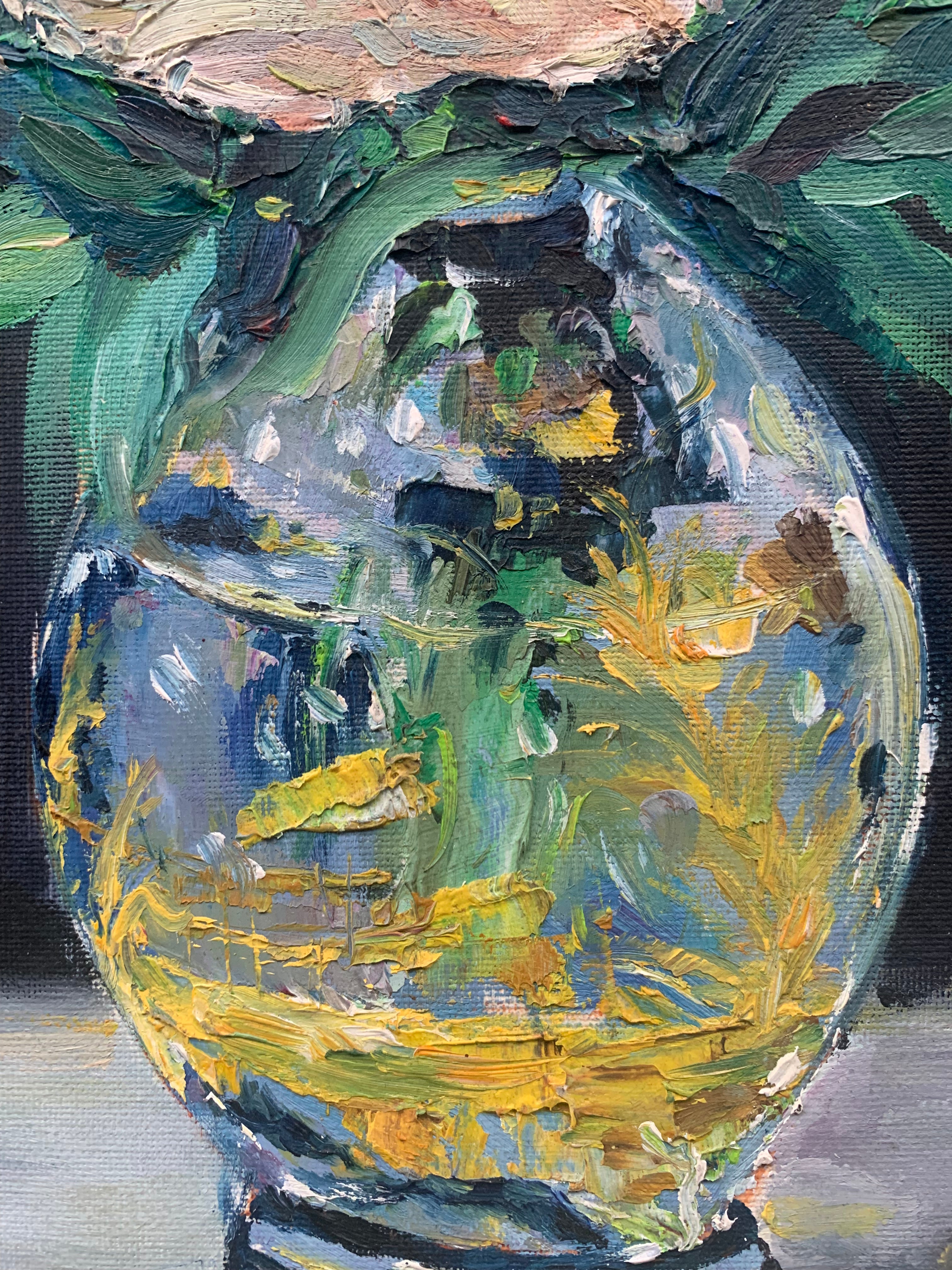 Peonies in Glass Vase — Exquisitely Hand‑Painted by Professional Artists