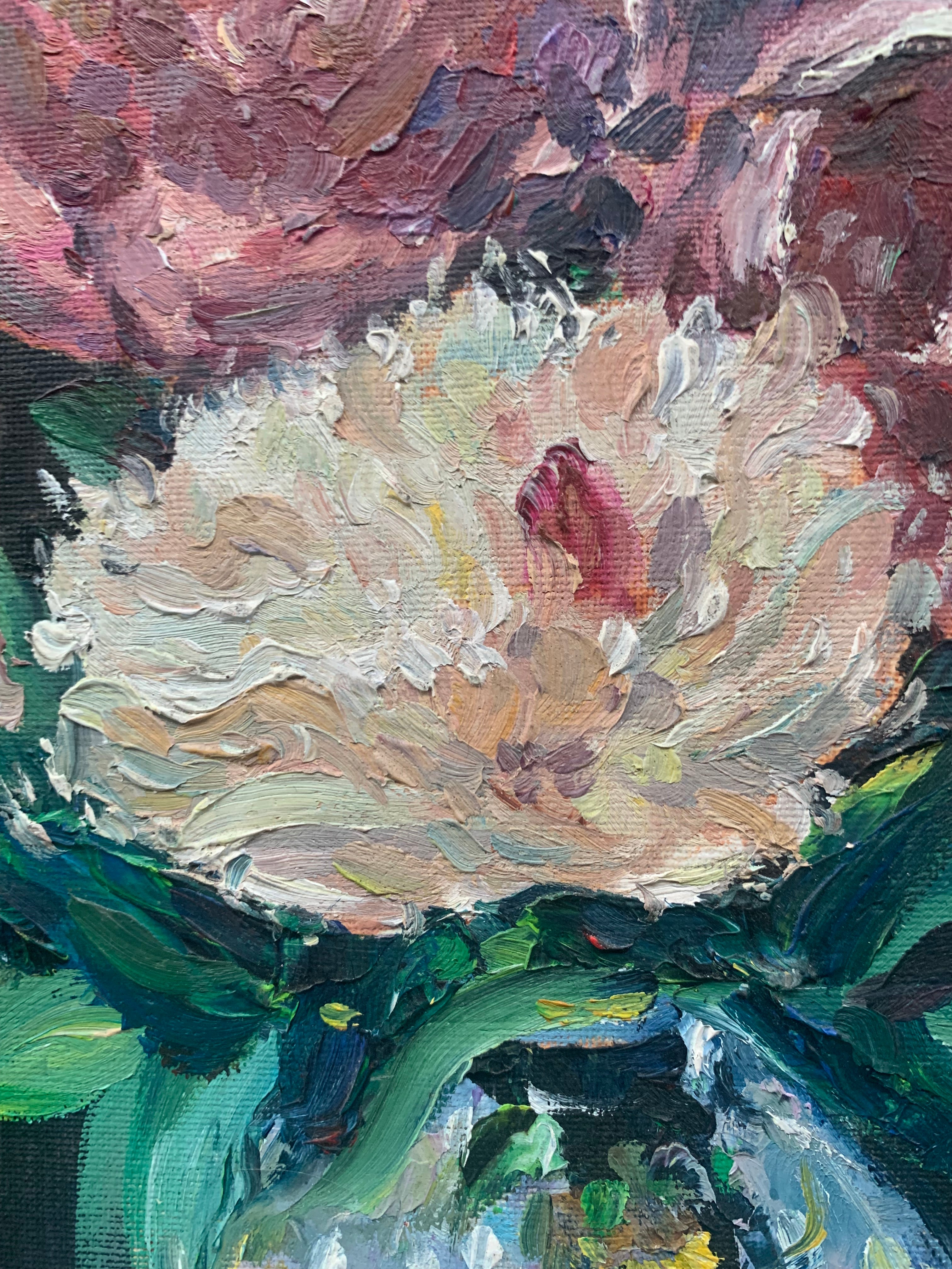 Peonies in Glass Vase — Exquisitely Hand‑Painted by Professional Artists