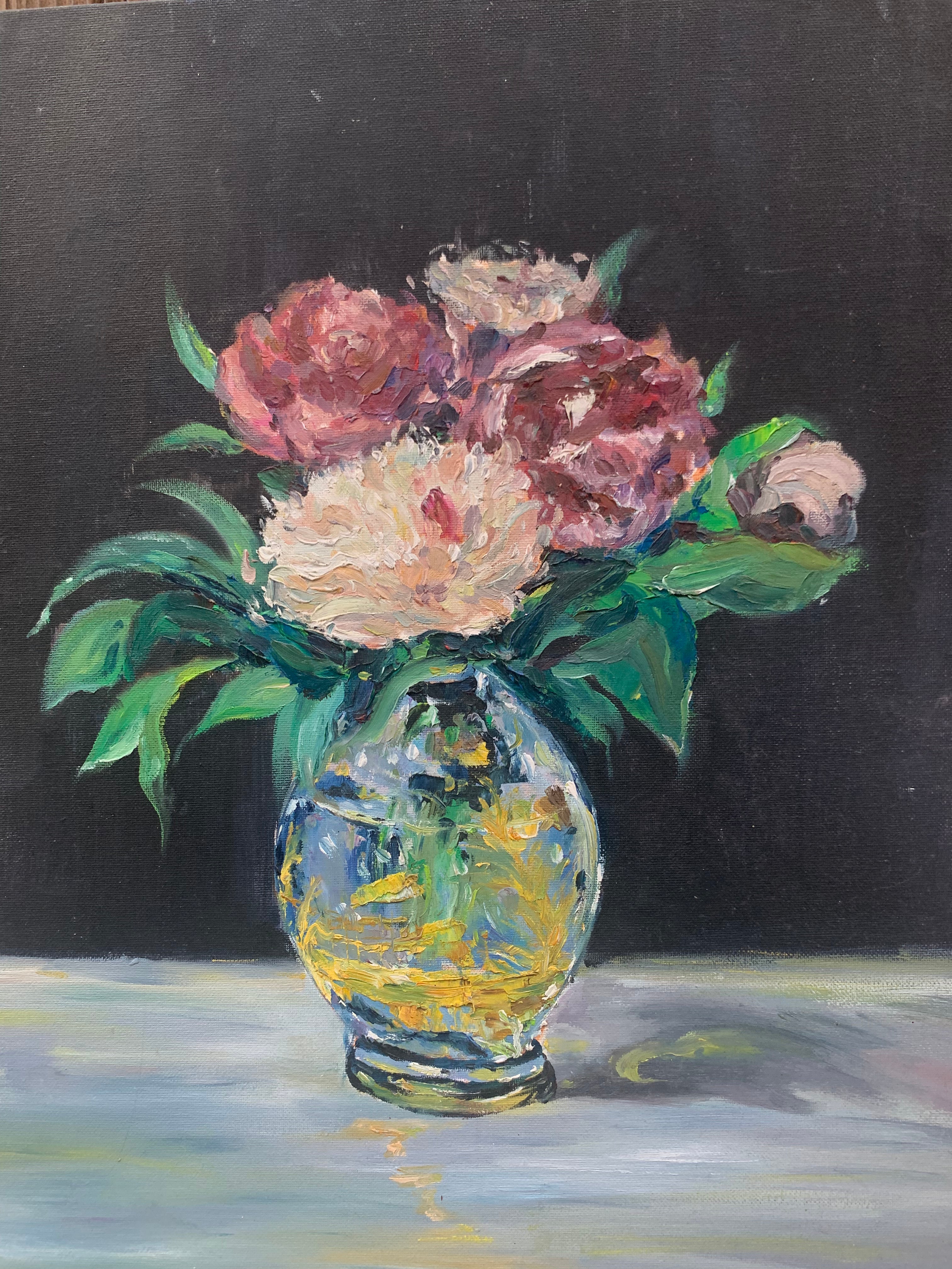 Peonies in Glass Vase — Exquisitely Hand‑Painted by Professional Artists