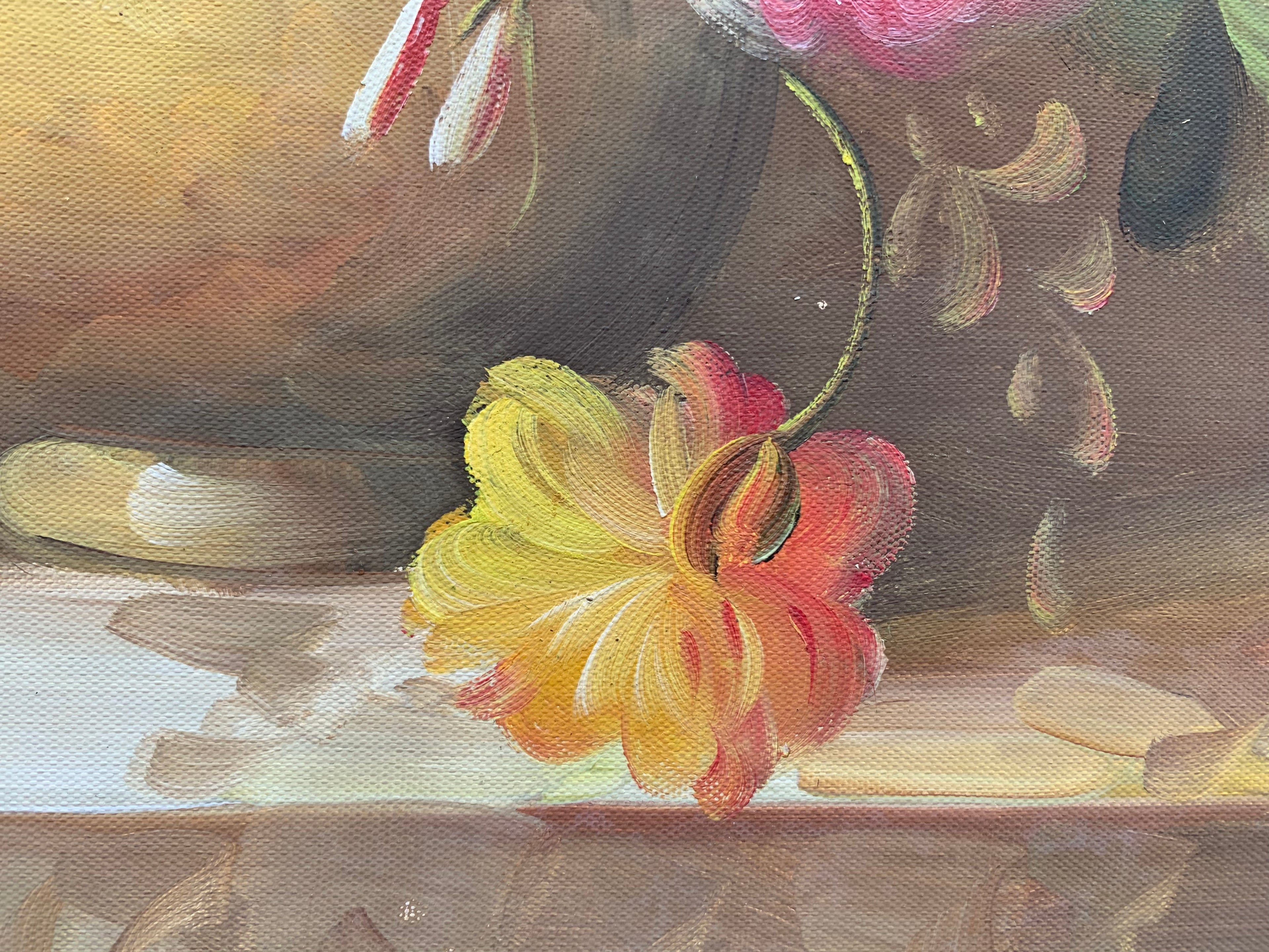 Golden Vase Floral Arrangement — Hand‑Painted by Professional Artists