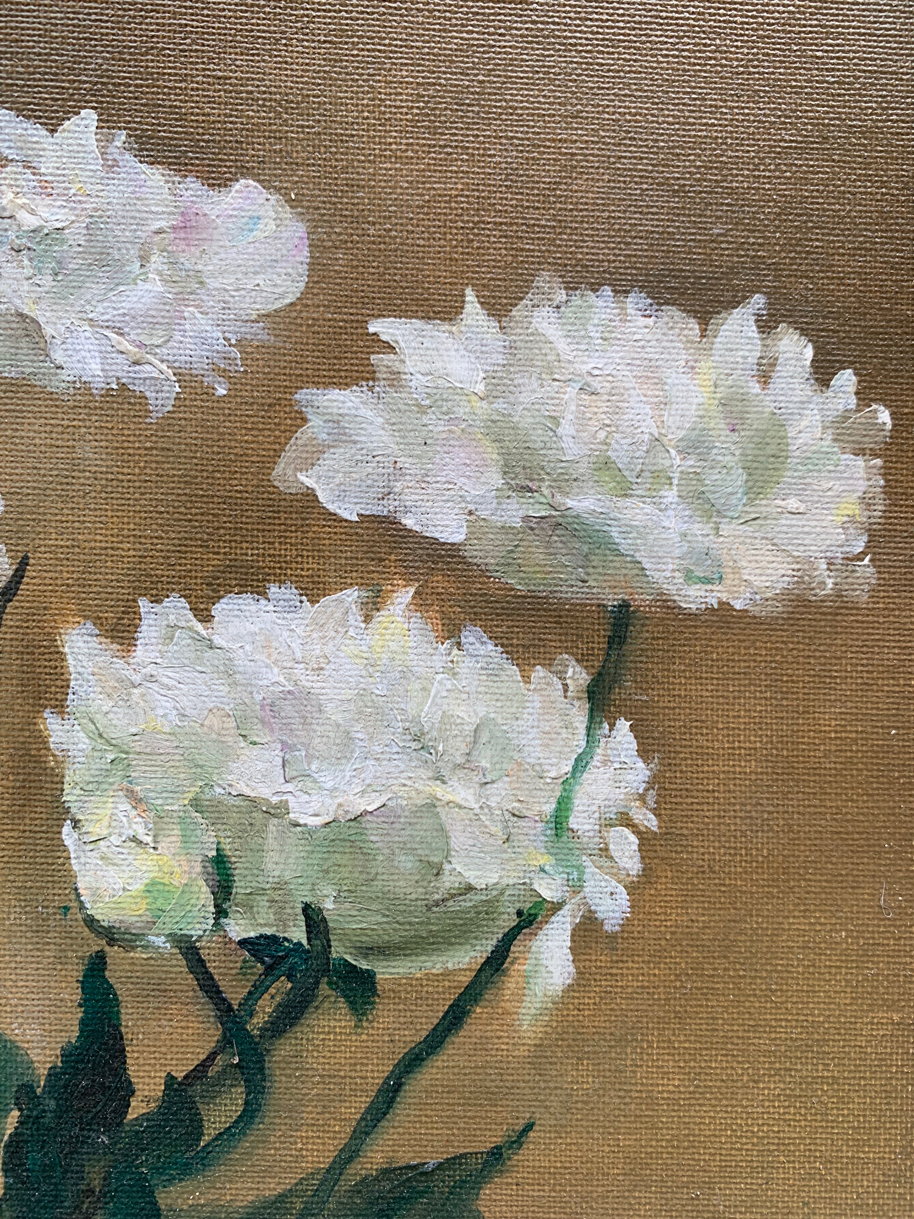 White Carnations in Green Vase — Exquisitely Hand‑Painted by Professional Artists