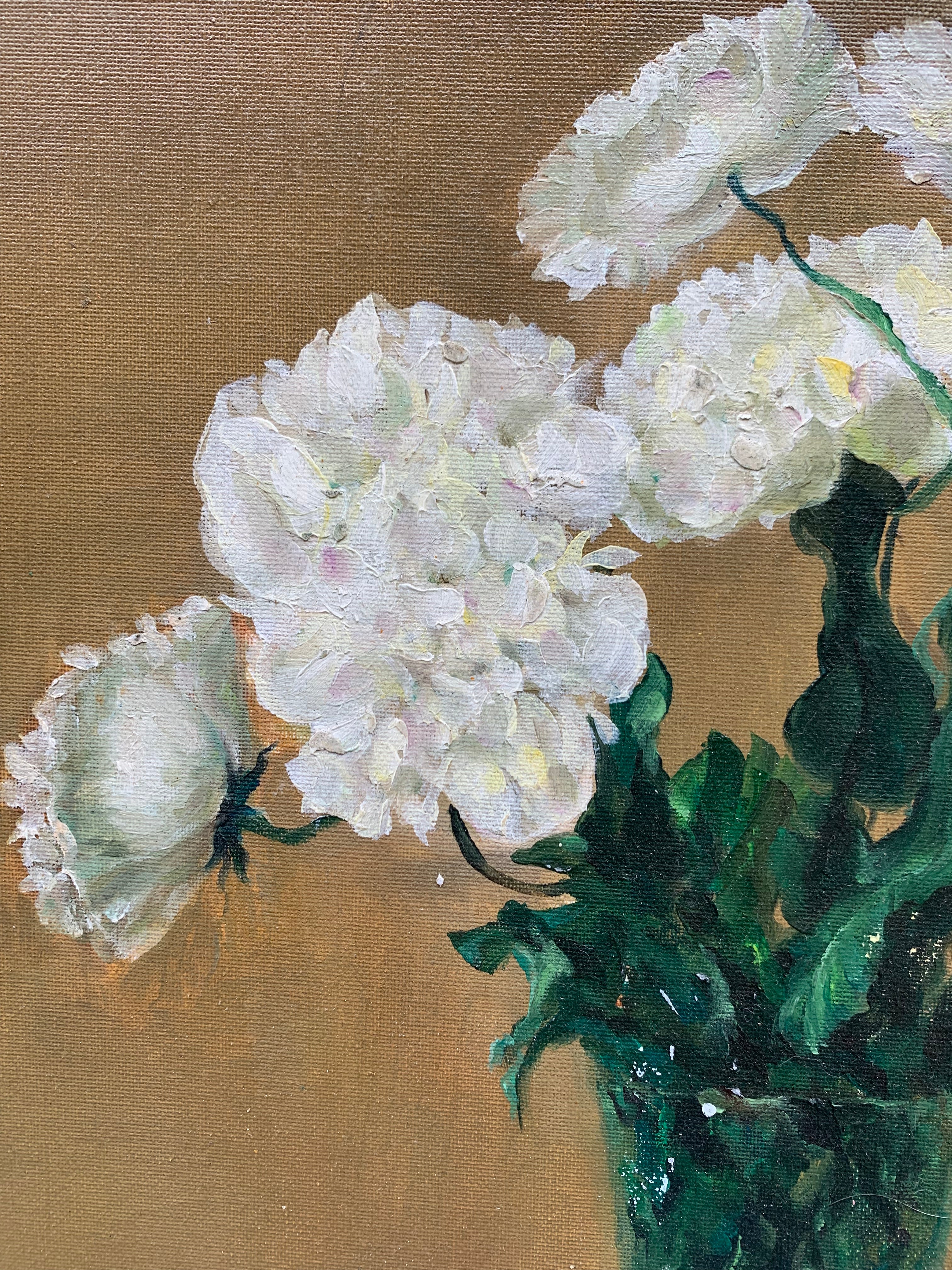 White Carnations in Green Vase — Exquisitely Hand‑Painted by Professional Artists
