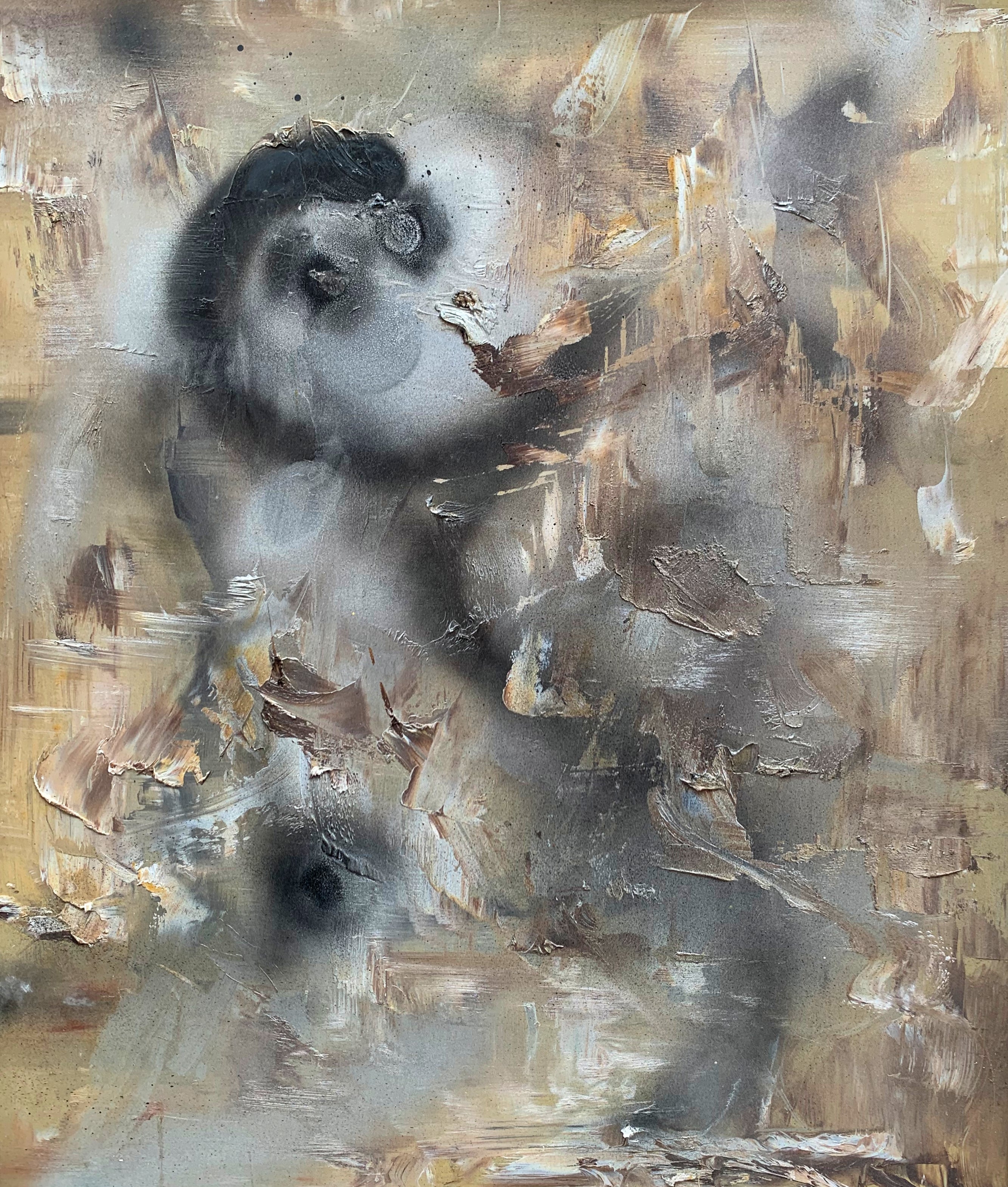 Smoky Abstract in Taupe — Exquisitely Hand‑Painted by Professional Artists