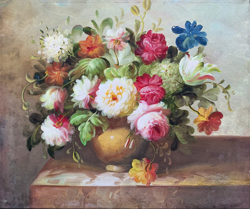 Golden Vase Floral Arrangement — Hand‑Painted by Professional Artists