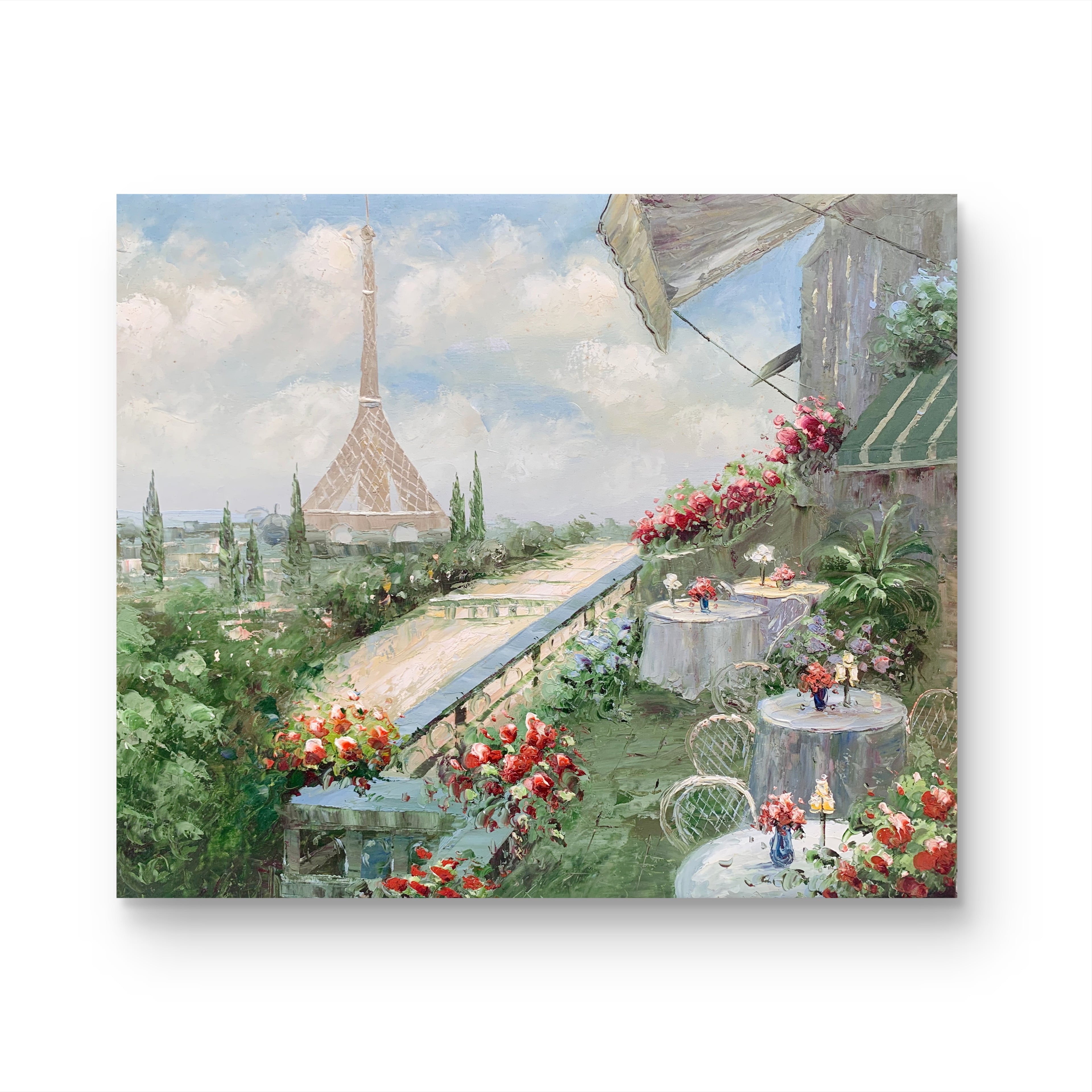 Parisian Terrace with Eiffel Tower View — Exquisitely Hand‑Painted by Professional Artists