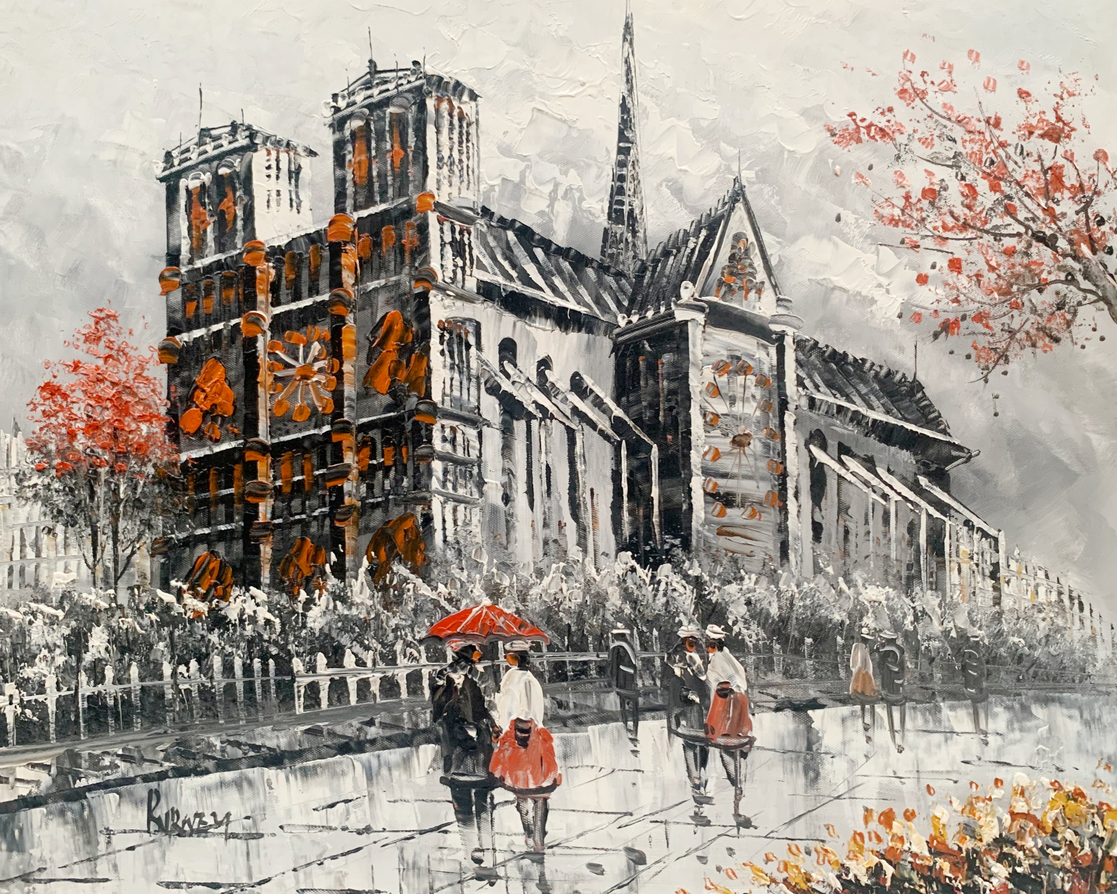 Rainy Town Charm | Exquisitely Hand-Painted by Senior Artists